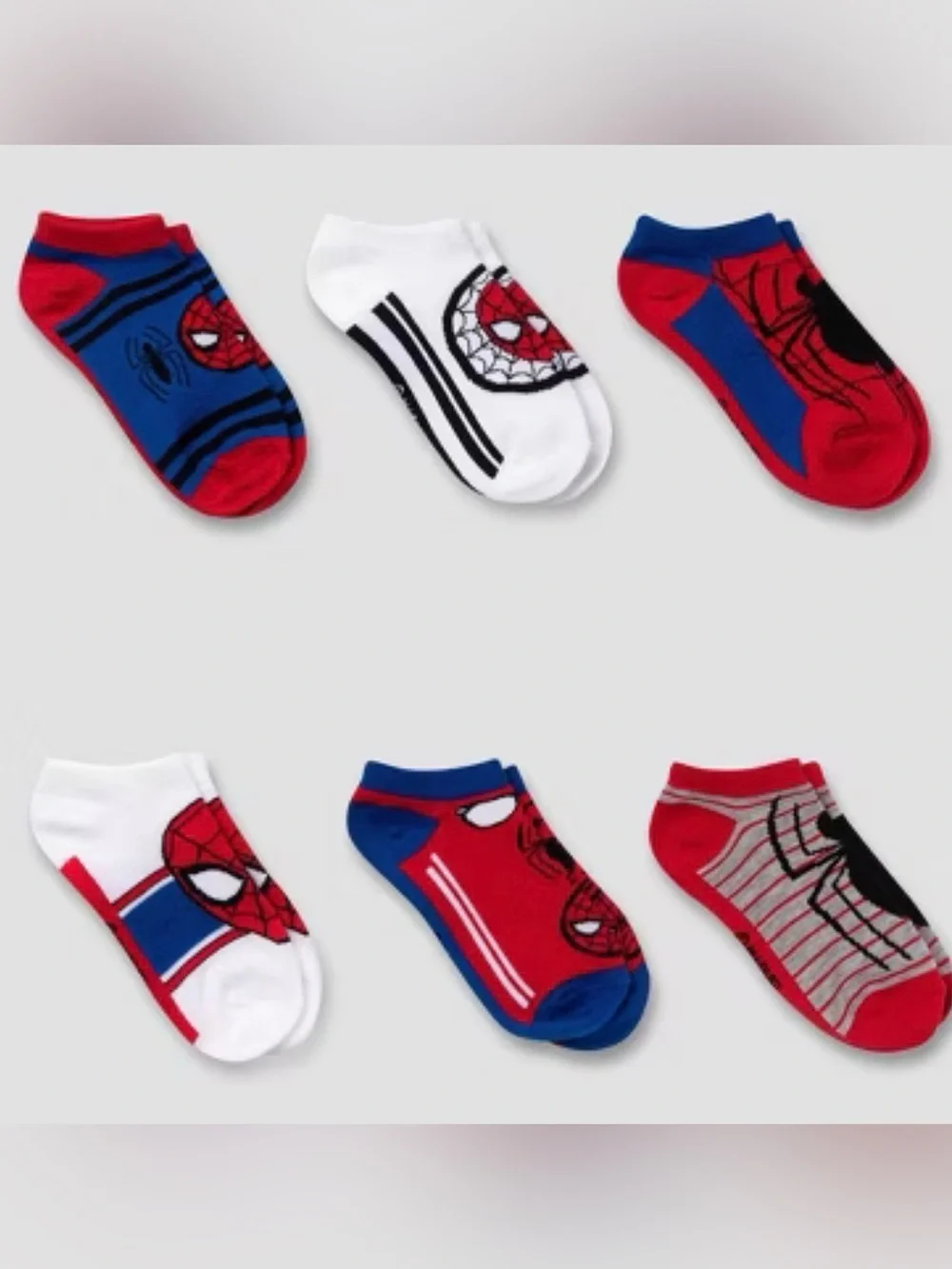 Marvel Spider-Man Multicolor 6 Pack No Show Ankle Socks Youth Boy M/L